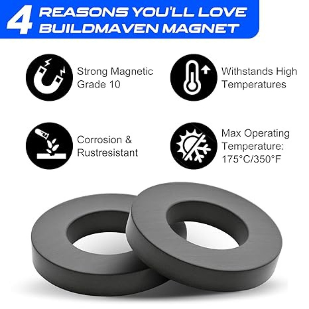2pcs Large Magnet - Grade 10 Big Magnets Heavy Duty, OD60 x ID32 x 10mm Strong