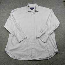 David Donahue Shirt Mens 18 34/35 Dress Blue Check Plaid Regular Fit Long Sleeve