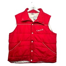 Vintage 80s MVP Coke is It Coca-Cola Puffer Snap Button Vest Mens XL Red Logo