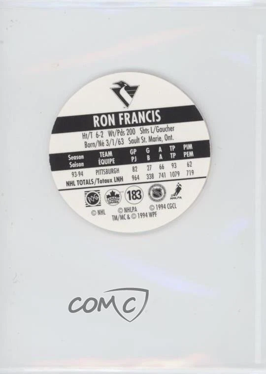 1994-95 World POG Federation Canada Games Ron Francis #183 HOF - Image 2 of 2