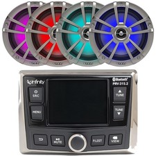 4x Infinity 6.5" 225W Marine Titanium Boat Speakers, Bluetooth Stereo Receiver