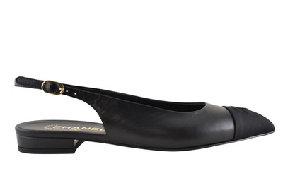 Chanel 24A Black Leather CC Logo Coco Sling Slingback Pointed