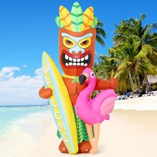 6 FT Summer Inflatables Tiki Luau Decorations Blow Up Yard with Flamingo and ...