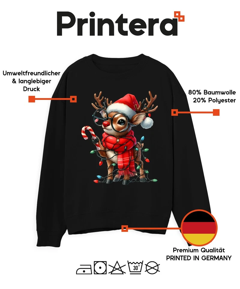 Weihnachtsrentier Rudolph Brille Zuckerstange Kawaii Geschenk Unisex Sweatshirt  - Bild 4 von 4