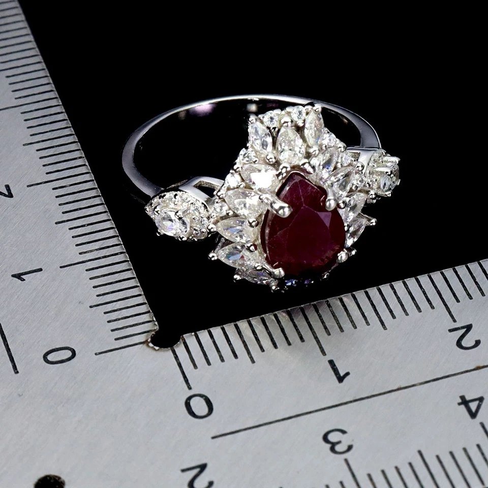 925 Sterling Silver Ring Pear Ruby 8x6mm Tanzanite Natural Gemstone Jewelry Sz 7 Foto 3 de 4
