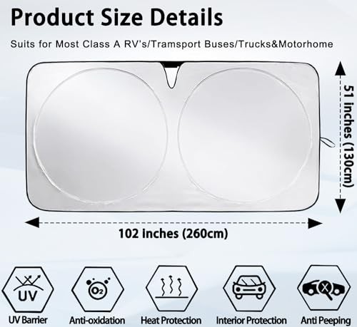 RV Windshield Sunshade Cover, Reflective Car Windshield Sun Blocker for Sun - Picture 5 of 8