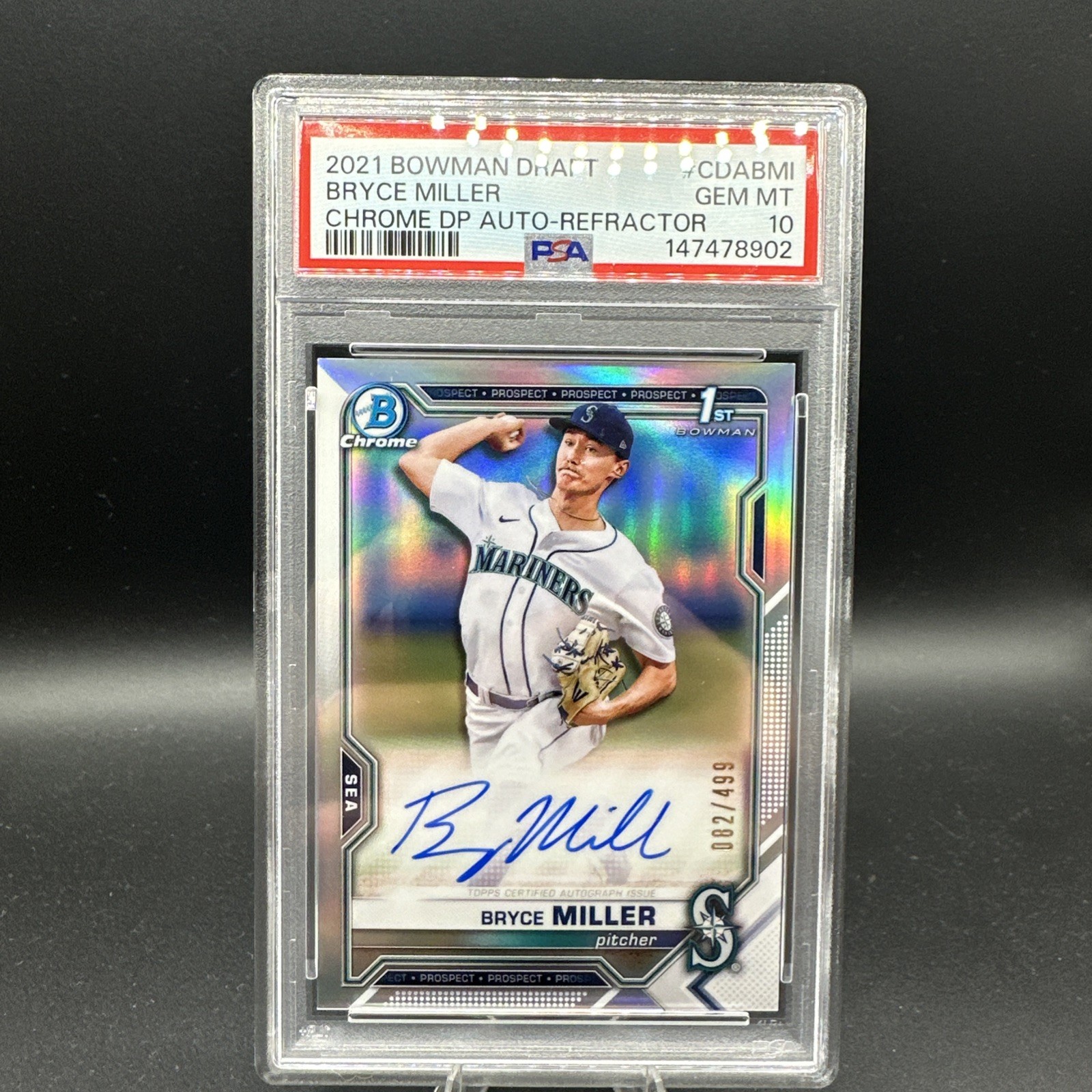 2021 Bowman 1st Chrome Bryce Miller Refractor Auto /499 #CDA-BMI Mariners PSA 10