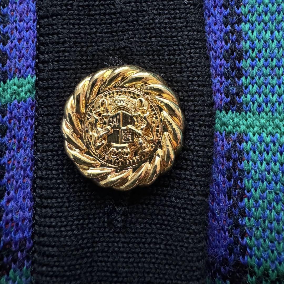 Cardigan cappotto lungo Yves Saint Laurent lana bottoni oro motivo quadri taglia M verde