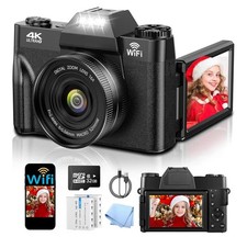 Digital Camera 4K 56MP UHD Vlogging Camera with 3'' 180° Flip Screen- 16x Zoom