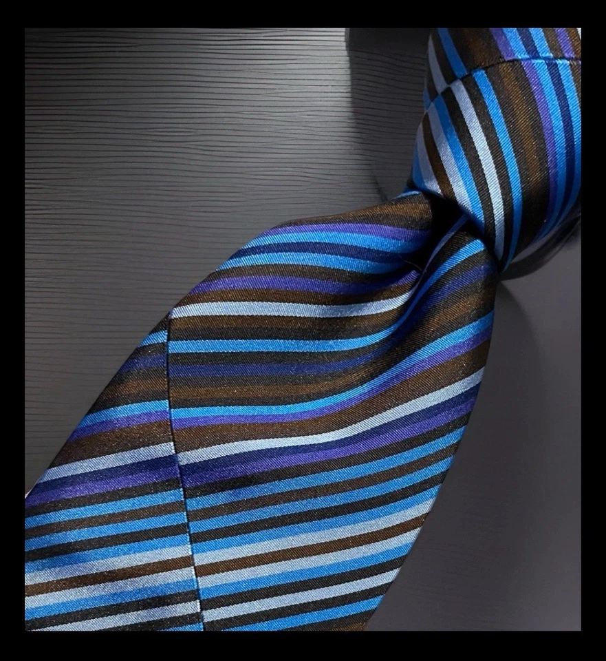 Corbata de seda para hombre Paul Smith azul multi rayas 59” hecha a mano diseñador lujo Italia Foto 2 de 4