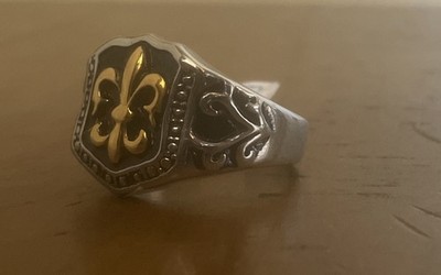 FANTASY FORGE FLEUR-DE-LIS RING GOLD SILBER EDELSTAHL HERREN GR. 13 RING NEU
