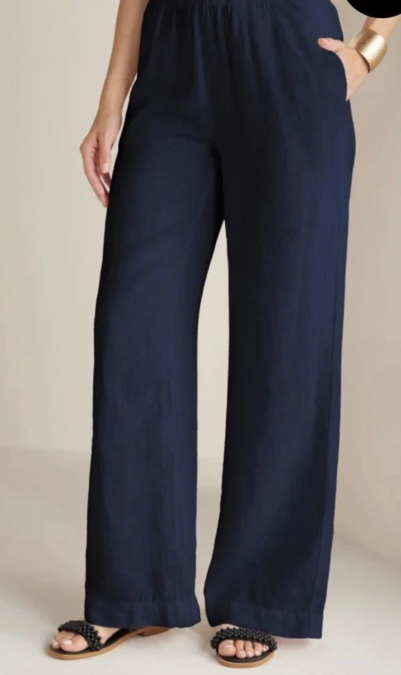 Soft Surroundings Aliso Point Wide Leg Linen Pants Navy Neutral Minimalist Large