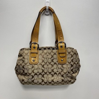 Vtg Coach K0867-F13117 Signature Jacquard Soho GREEN/BEIGE