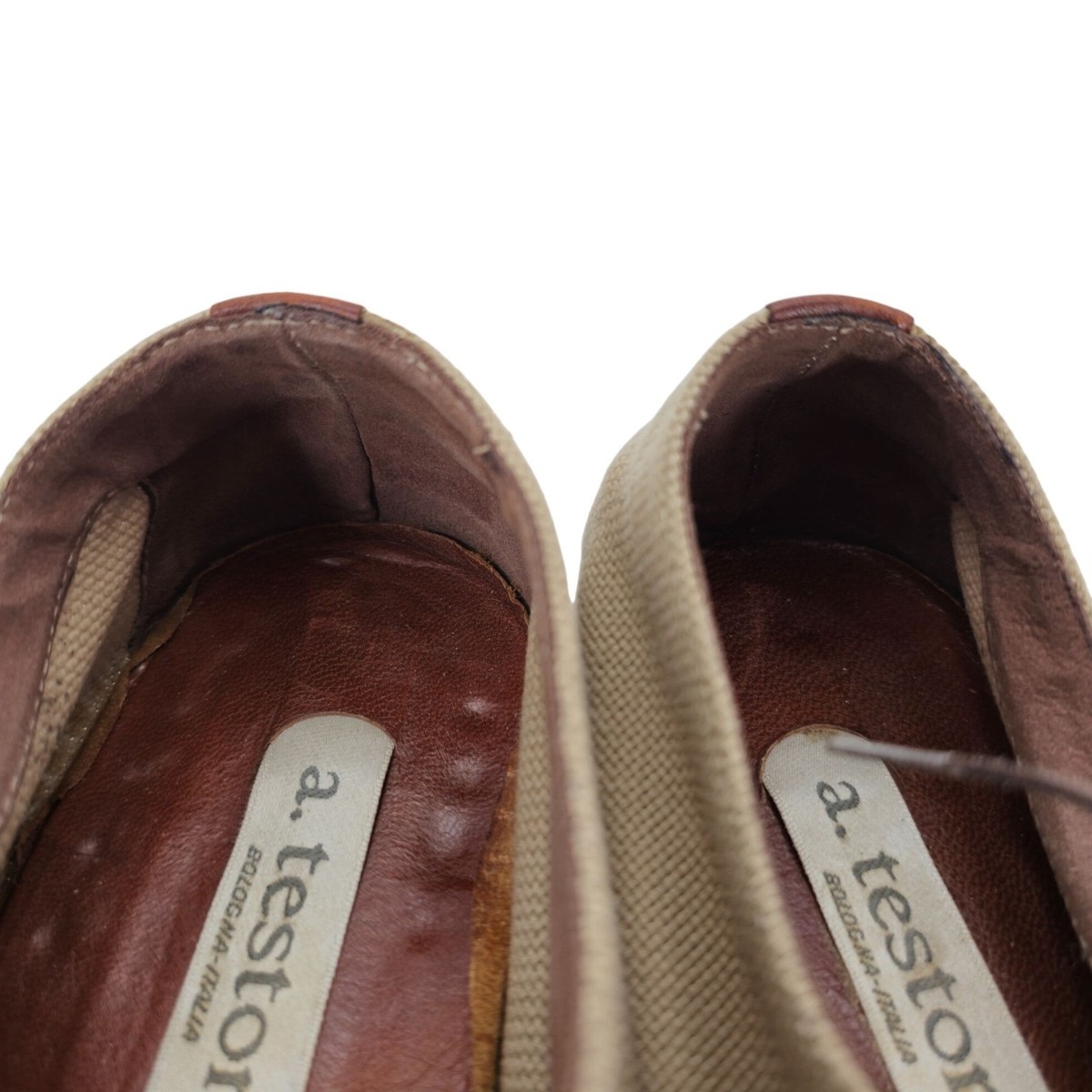 A. Testoni Italy Mens 9D Dress Shoes Beige Brown Canvas  display picture 1