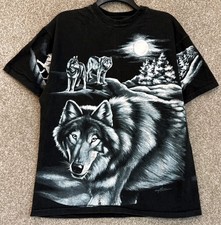 Vintage 90s Wolf Nature AOP T-Shirt Mens Size Large Wolves Single Stitch USA