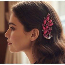 Fuchsia NWT Jeweled Peacock Hair Clip / Barrette