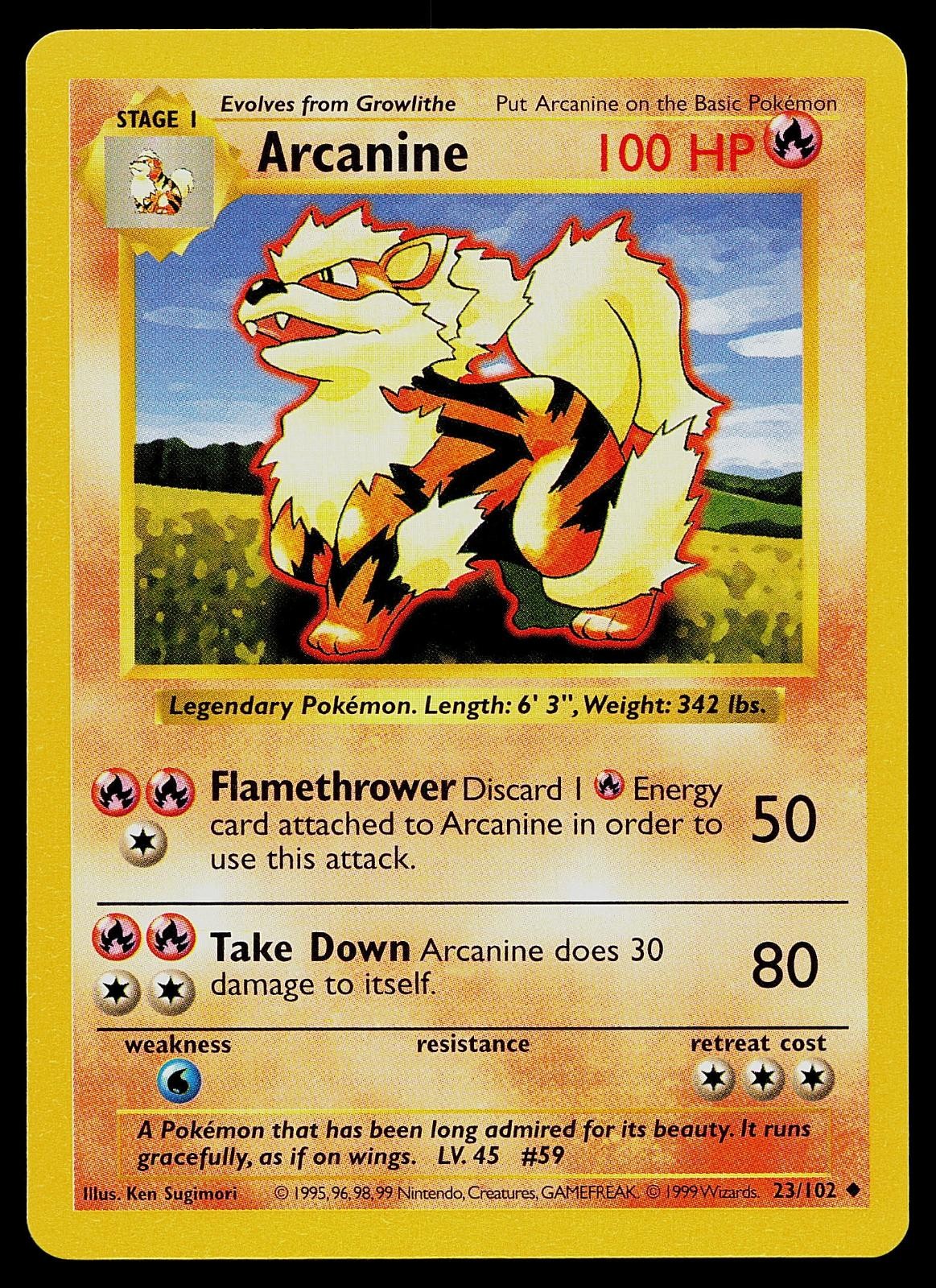 Pokemon Card - Arcanine Base Set Shadowless 23/102 Uncommon