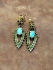 Stunning Vintage Estate Sterling Silver Blue Opal Cabochon Dangle/Drop Earrings