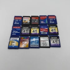Lot of 15 Miscellaneous SD Cards Brands Include Sandisk Lexar - Untested - GC375