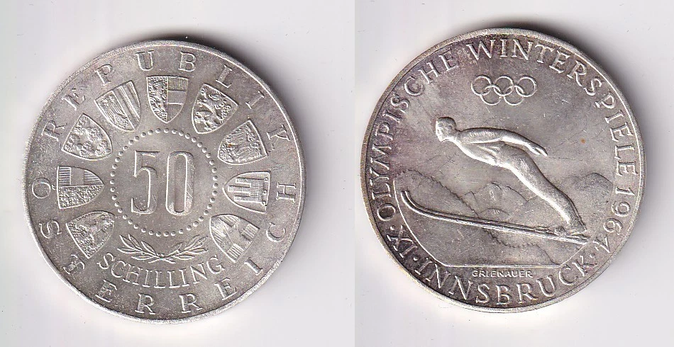 50 Schilling Silber Münze Österreich Olympiade Innsbruck 1964 vz (149143)