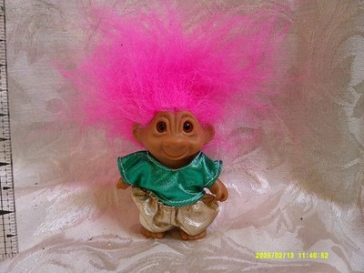 vintage troll doll, pink hair, unknown maker