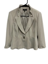 Rafaella Studio Ruffle Trim Blazer Jacket Beige Sz 8P Peplum Single Button Work