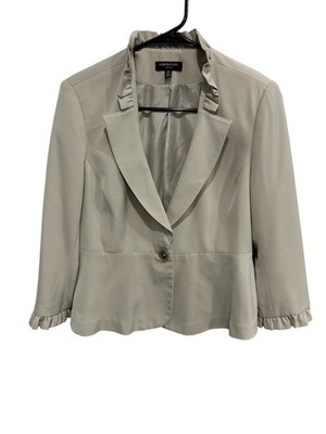 Rafaella Studio Ruffle Trim Blazer Jacket Beige Sz 8P Peplum Single Button Work