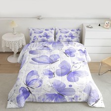 Girls Butterfly Bedding Set Soft for Boys Girls, Cute Purple Comforter Set Tw...