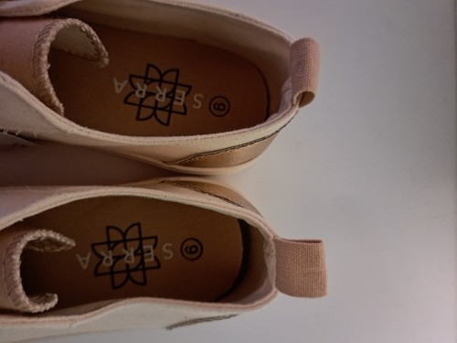 Serra Slip On Beige Canvas Sneakers w/ Gold heel Cross Band, Memory Foam size 9 - Picture 13 of 18