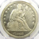 1848 Seated Liberty Silver Dollar $1 - Certified PCGS VF Detail - Rare Date!