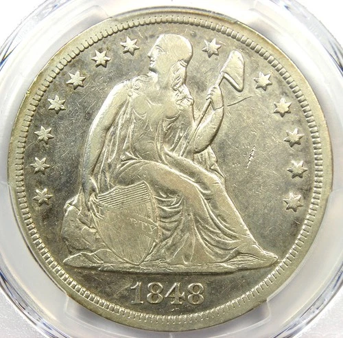 1848 Seated Liberty Silver Dollar $1 - Certified PCGS VF Detail - Rare Date!