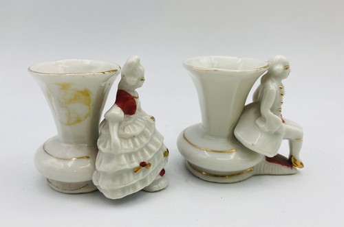 Vintage Victorian Man & Woman Figurines Candle Holder Vase Japan (2) - Picture 2 of 8