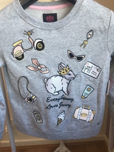 Juicy Couture Girls Grey Jumper With Multi Item Detailing Age 8 Years Bnwt - Picture 2 of 6