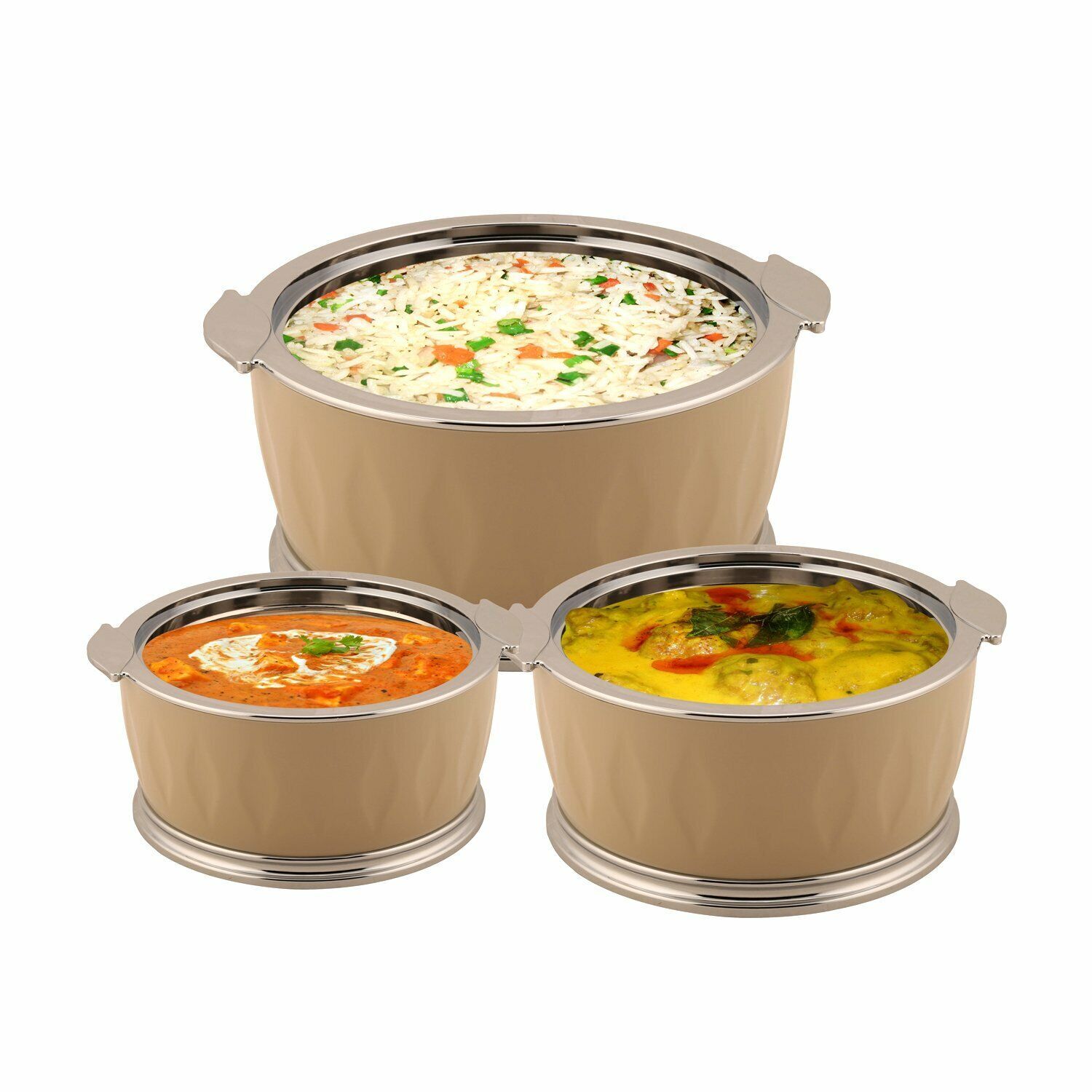 Jaypee Dazzle Beige Set of 3 Casserole Hot Pot Set 1000+1500+2000 ml Jr