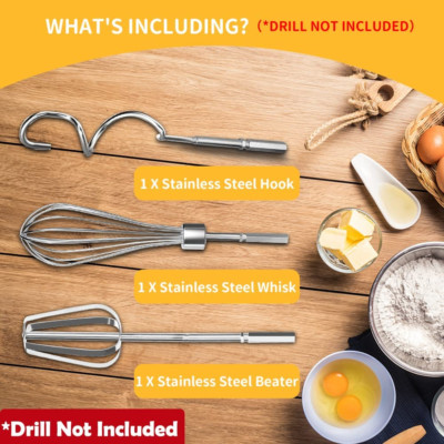 3Pcs Hand Mixer Electric Attachments Set for Drill,  Stainless Steel Mixer El...