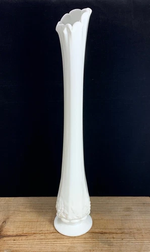 Vintage Westmoreland Swung Milk Glass Paneled Glass Pedestal Vase 16” Tall