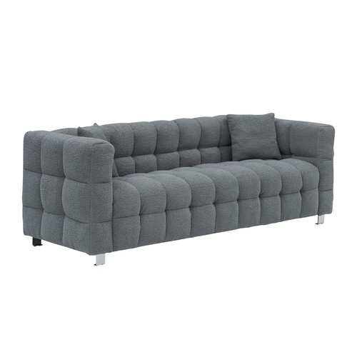 3 Seater Sofa Couch Teddy Upholstered Sofa Couch with 2 Pillows for Living Room - Picture 19 of 66