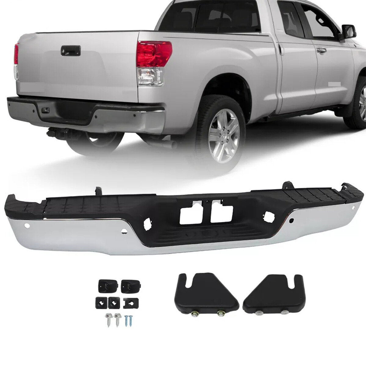 Chrome Rear Step Bumper Assembly For 2007-2013 Toyota Tundra w/ Sensor Holes