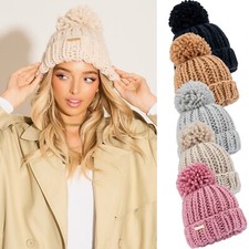 Image of Oversized Chunky Hand Knitted Beanie Unisex Hat Winter Essential Cute Accessory