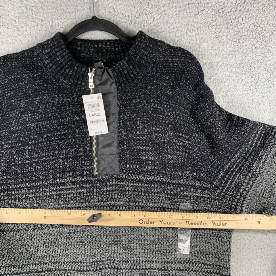Men's Knit Sweater Black Gray Striped 1/2 Zip NWT Large Oversized By INC Grey - Image 2 of 4