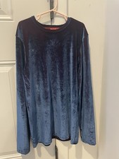Vintage Hennes & Mauritz C Dept Girls Blue Crushed Velvet Shirt H&M Sz 148/64