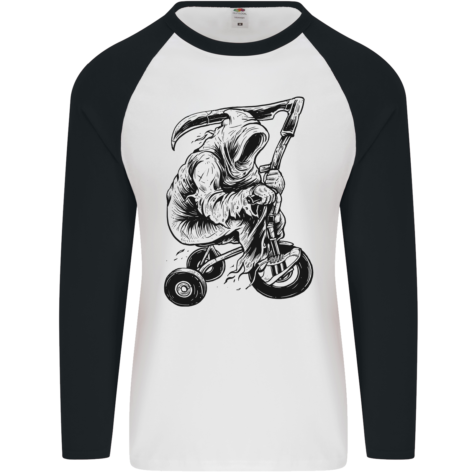 Grim Reaper Trike Bicycle Gothic Men's Long Sleeve Baseball Tee
