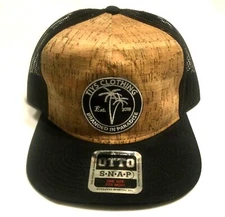 NEW BRANDED IN PARADISE HAT Black & Cork Front Tiys Otto Adjustable Snapback Cap