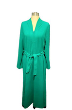 Vintage Shadowline Long Robe Size Large Green Velour 1/2 Zip Belted Housecoat