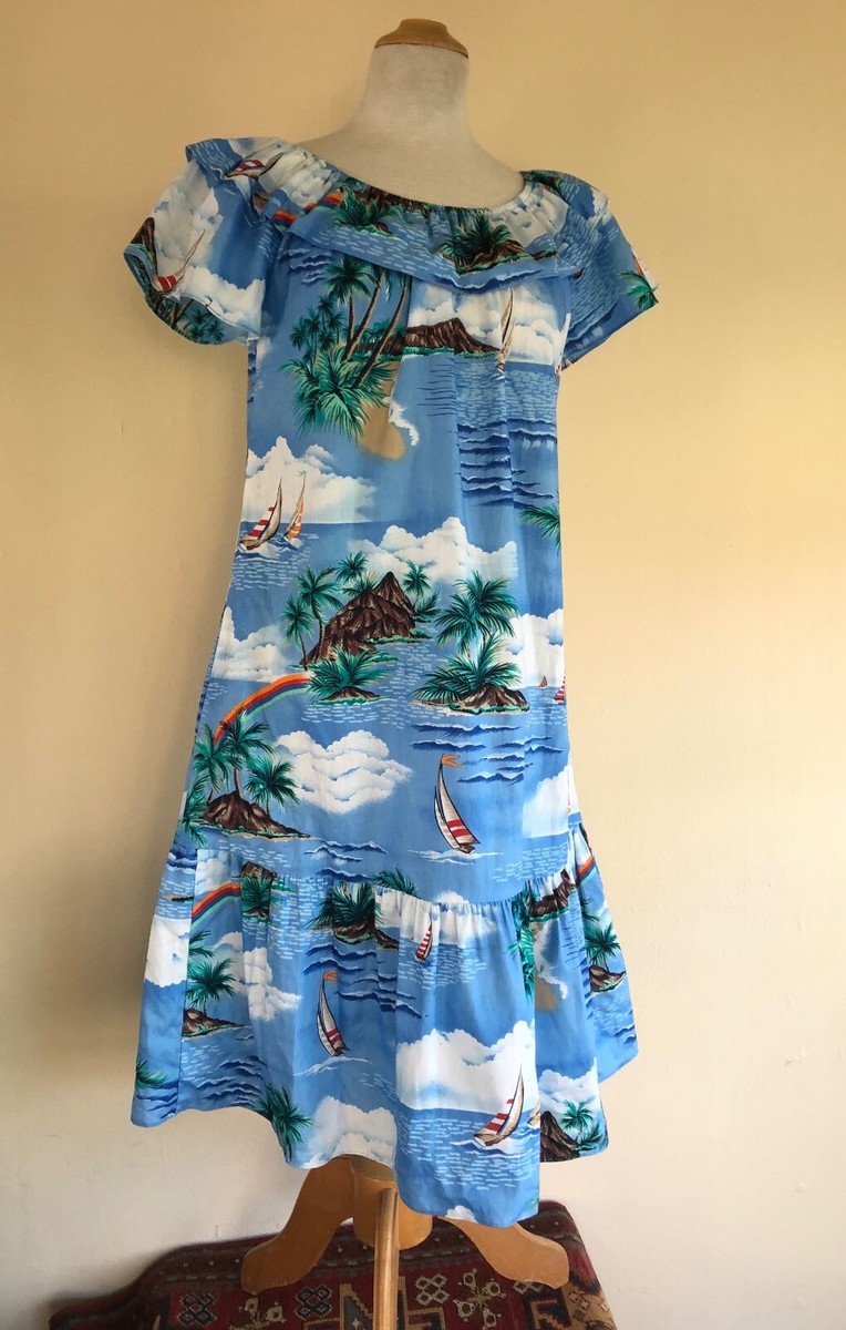 blue hawaii dress Blue Hawaii Tiki Tiki Sweetheart Swing Dress XL