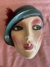 VINTAGE 80'S FLAPPER GIRL CLAY ART MASK 8"