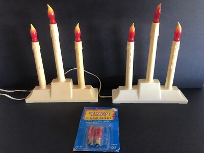 Vintage CHRISTMAS Window Candle Lights Timco FLAME Bulbs Set Of 2 TESTED
