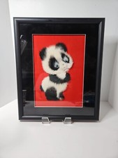 Japanese Matsuhato BUNKA PUNCH EMBROIDERY Panda Bear Framed 18.5" x 15"