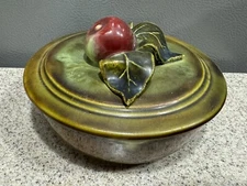 Vintage California Pottery Apple Topped Covered Dish/Bowl Signed 3.5”x5.5”  VGC