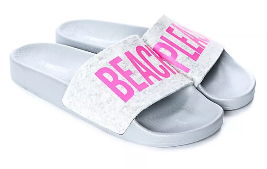 The White Brand Beach Please Pink Felt Slide Women s Sandals Light